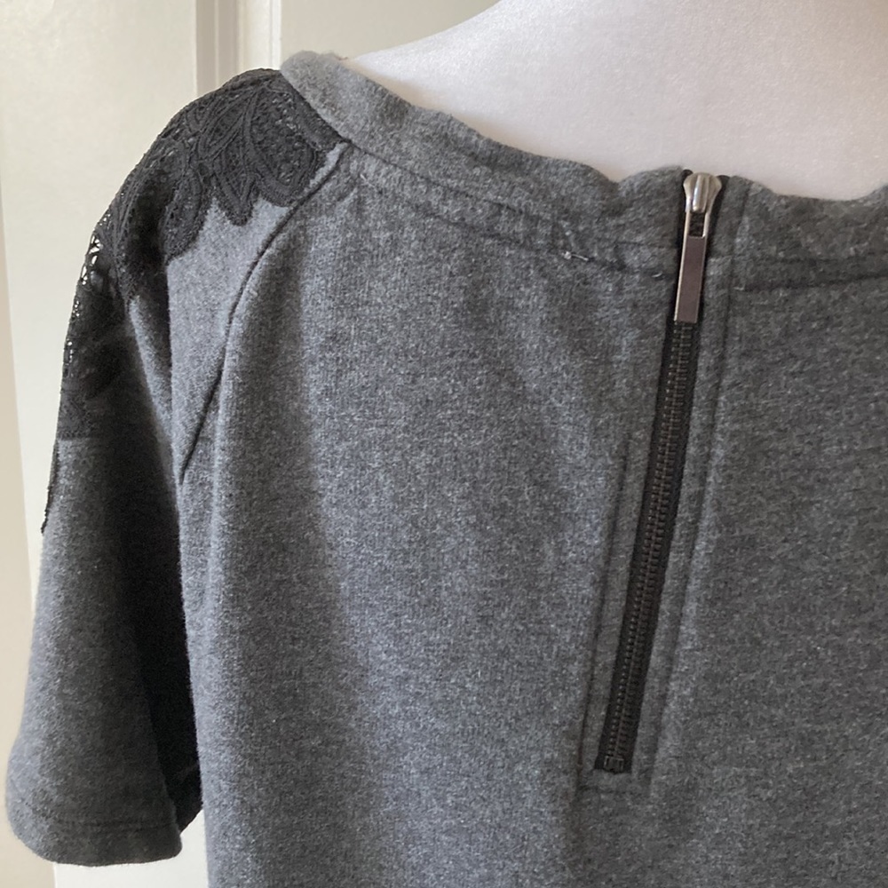 LOFT medium dress gray with short sleeves lace casual - Picture 10 of 12